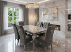 Louis Marble Top Dining Set With Lucy Lion Knocker Velvet Chairs
