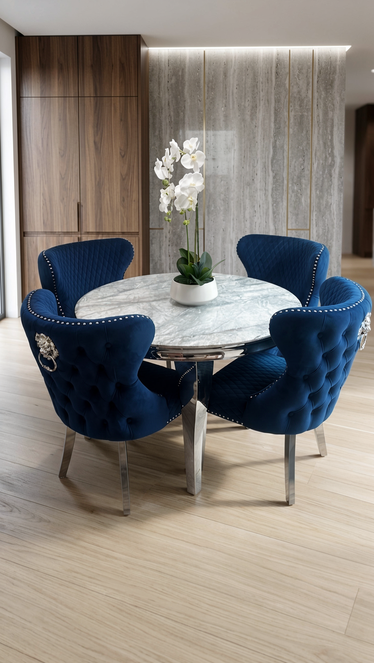 Lewis Marble Table With 4 lewis Lion Knocker Chairs