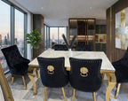 Louis Cream & Gold Marble Dining Table With Bentley Gold Chairs