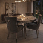 Louis Round Marble Dining Table With 4 Chelsea Knockerback Chairs