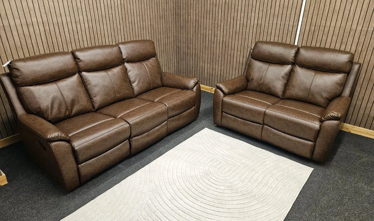Fonte 3 & 2 Seater Manual Reclining Sofa Set, Leatheraire Fabric Brown RRP £1599