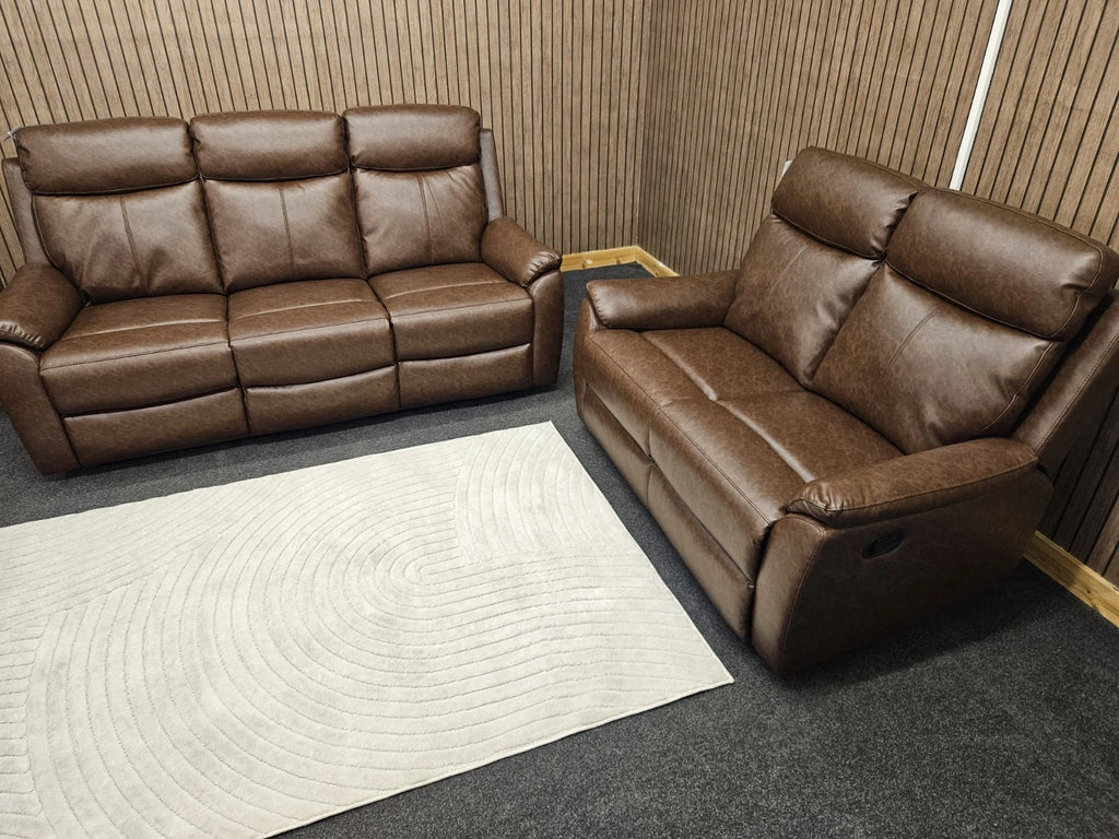 Fonte 3 & 2 Seater Manual Reclining Sofa Set, Leatheraire Fabric Brown RRP £1599