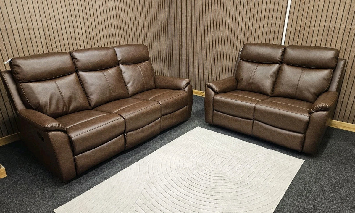 Fonte 3 & 2 Seater Manual Reclining Sofa Set, Leatheraire Fabric Brown RRP £1599