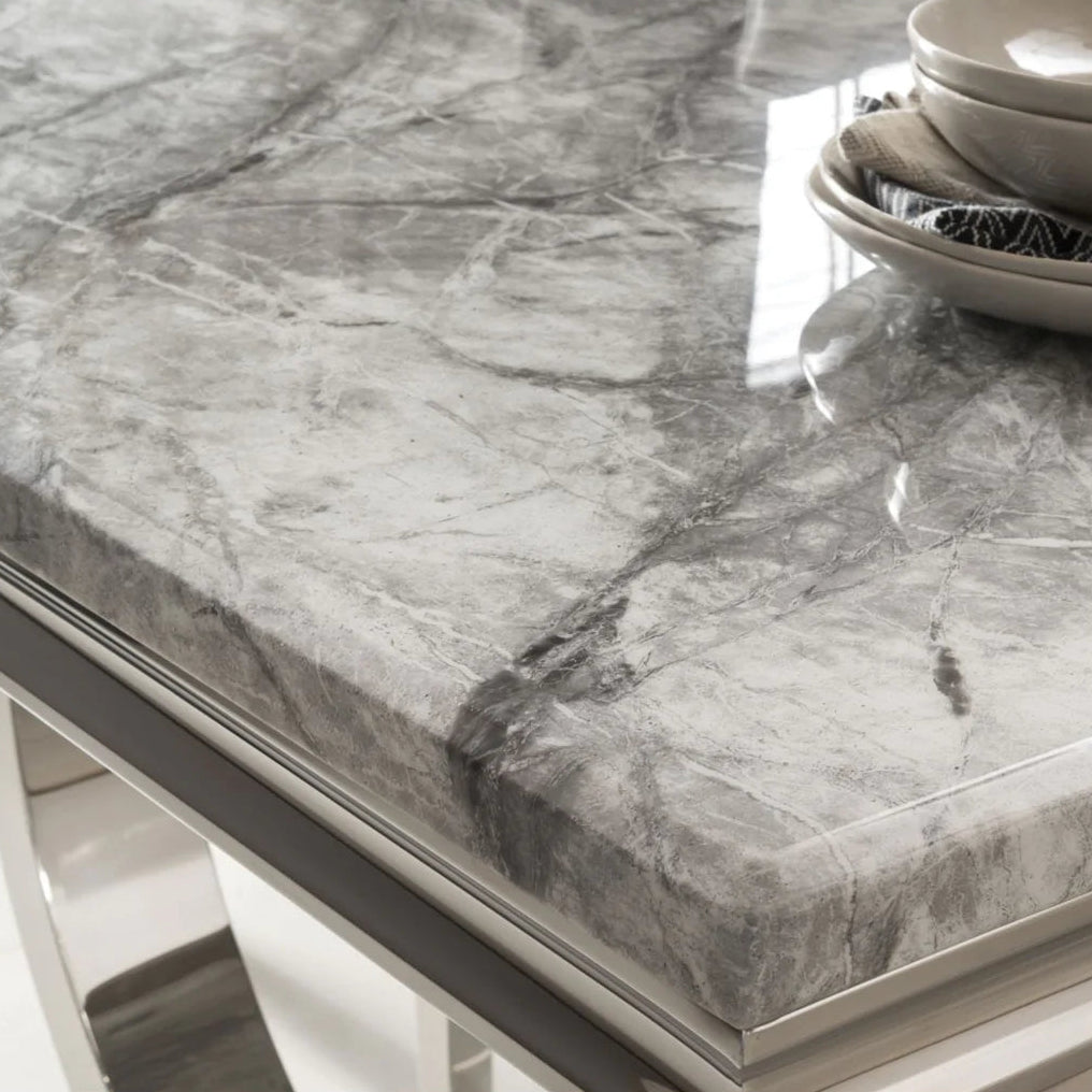 Denver Marble 2mx1m  Dining Table With 8 Cheshire Velvet Dining Chairs