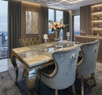 Louis Marble Dining Table With Chelsea Lion Knocker Velvet Chairs