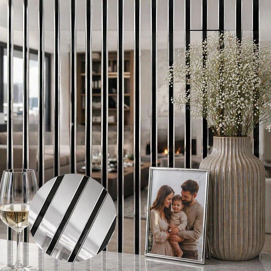 Silver Mirror Effect Acoustic Premium slatted wooden felt back wall Panels 2400mm x 600mm - x1 Panel