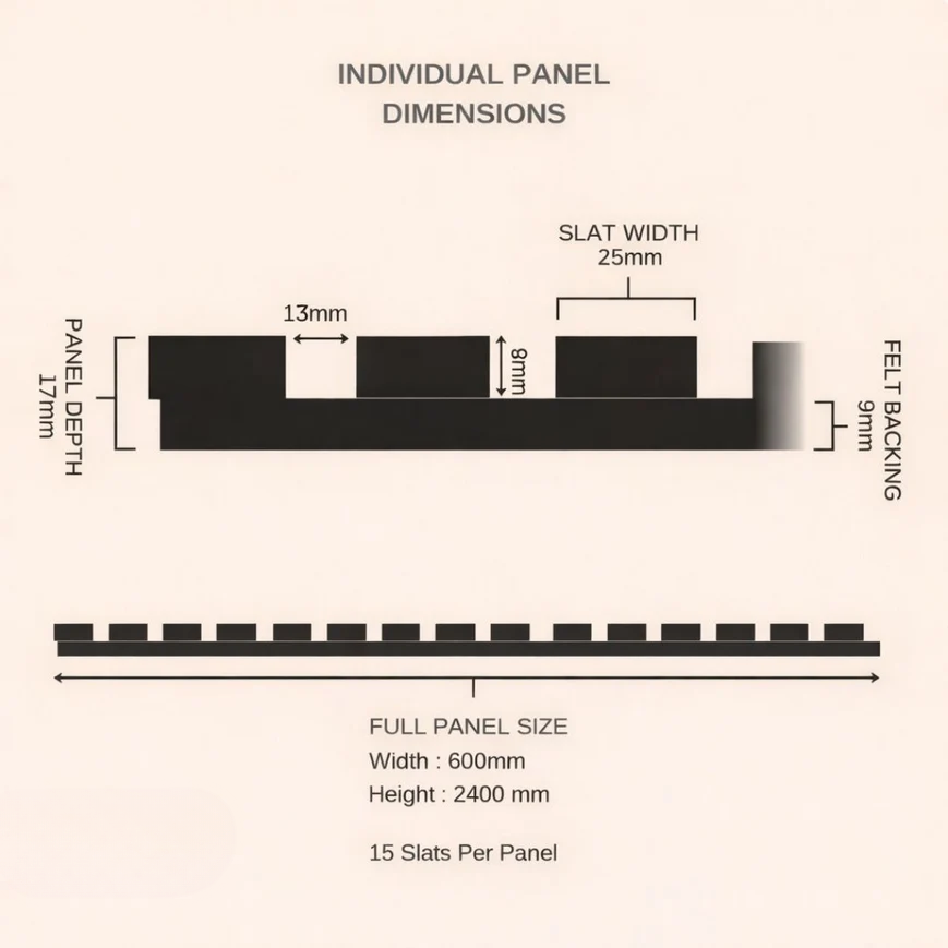 Walnut Acoustic Premium slatted wooden wall Panels 2400mm x 600mm - X1 Panel