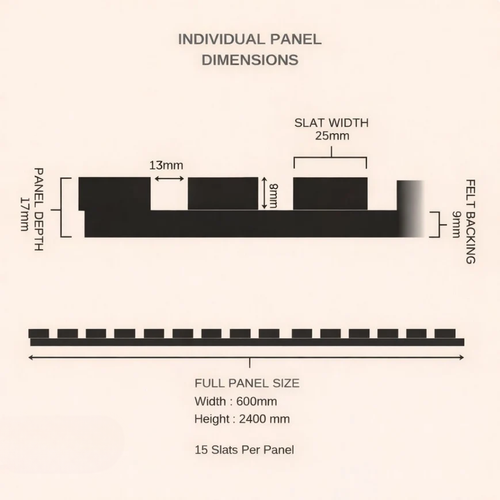 Acoustic White on Black Felt Premium wooden wall Panel 2400mm x 600mm