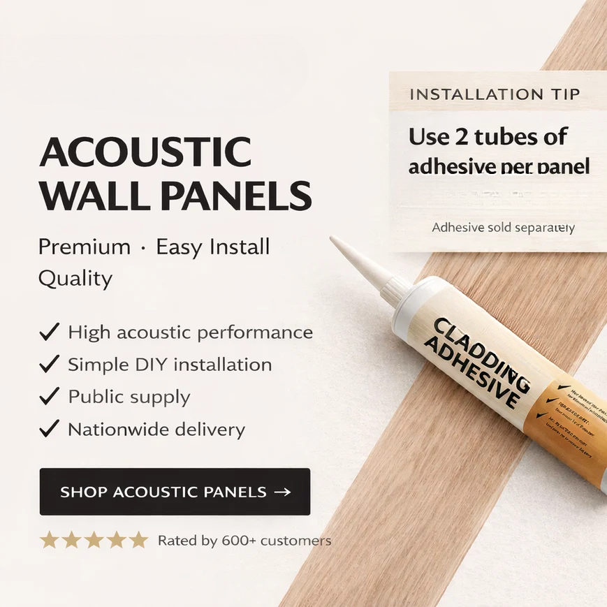 Light Grey Acoustic Premium slatted wooden felt back wall Panels 2400mm x 600mm - x1 Panel