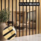 Extra Wide Gold Effect Acoustic Premium slatted wooden felt back wall Panels 2400mm x 600m x18mm
