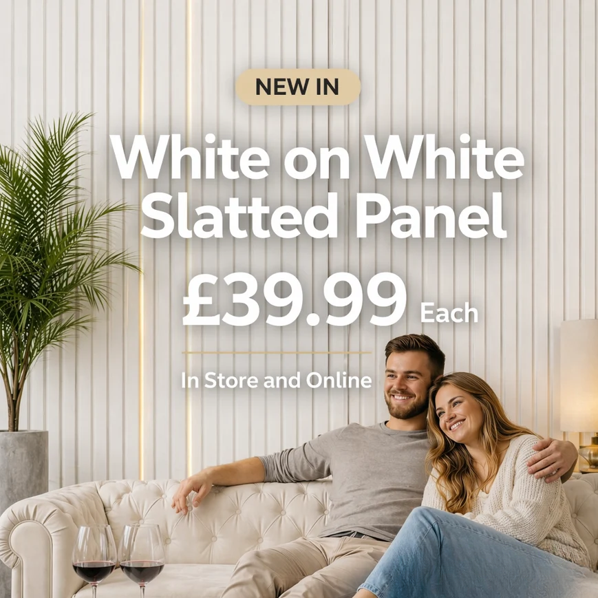 3 sided White on white felt back Acoustic Premium slatted wooden wall Panels 2400mm x 640mm - X1 Panel