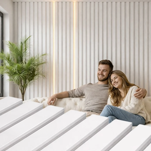 3 sided White on white felt back Acoustic Premium slatted wooden wall Panels 2400mm x 640mm - X1 Panel