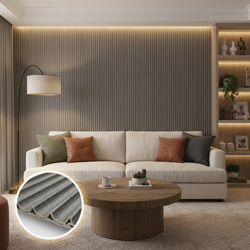 WPC 3D WAVE Decorative Wall Panels 235×15.9cm (SET of 10) - Ash Grey