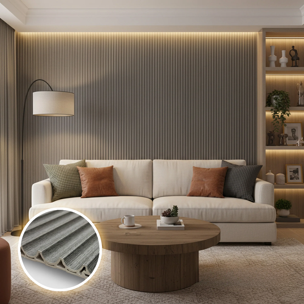 WPC 3D WAVE Decorative Wall Panels 235×15.9cm (SET of 10) - Ash Grey