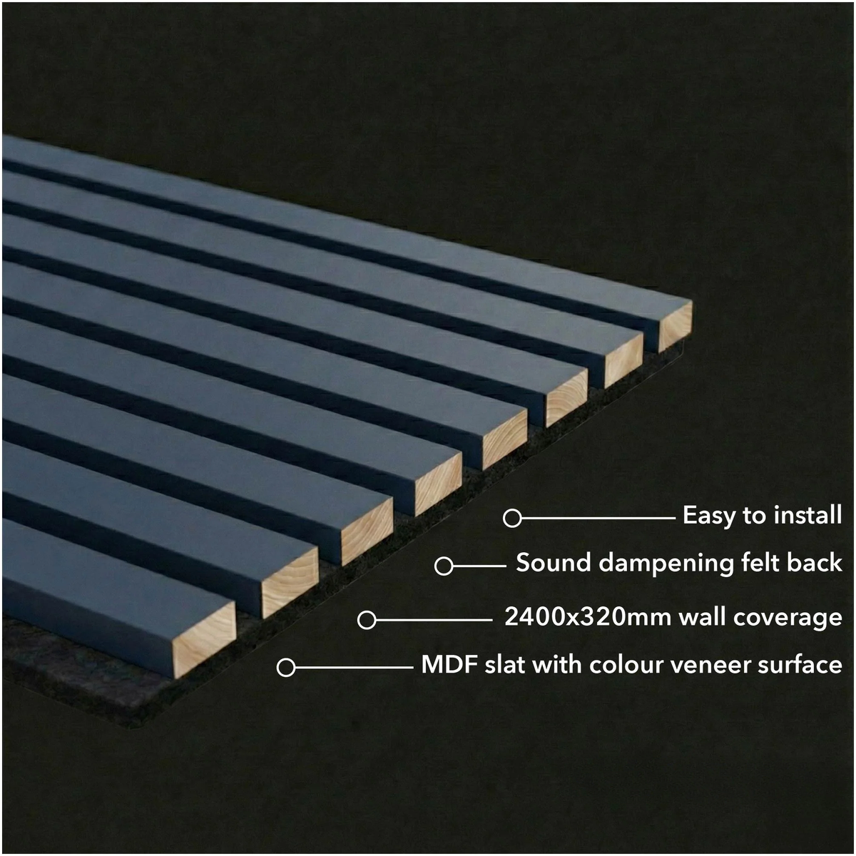 Panelux™ Pro Blue Coloured Acoustic Wood Wall Panel | Grey Felt Backing 240cm x 32cm (Set of 2)