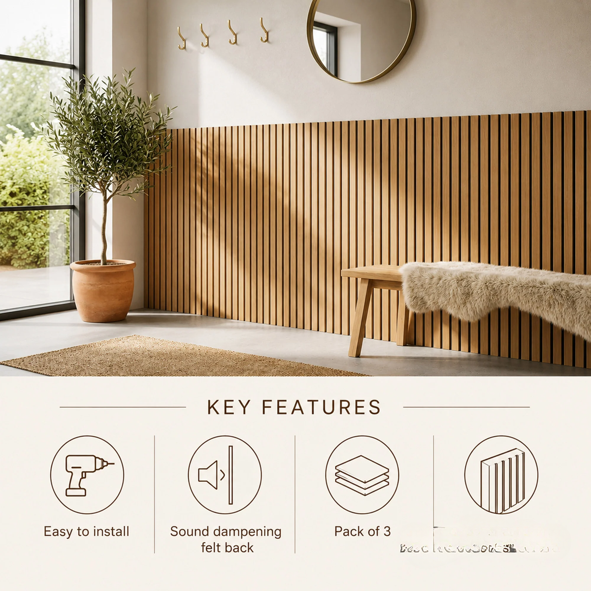 Panelux™ Pro 3-Sided Wood Veneer Deep Oak Half Wall Panels - 120cm x 60cm (Set Of 3)