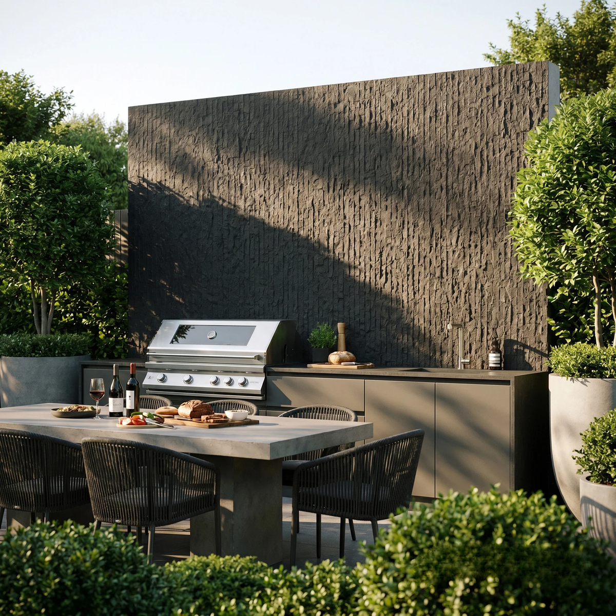 Outdoor Black Chiseled MCM Flexible Stone 2.88m² | 120x60cm Weather-Proof Exterior Panel (Set of 4)