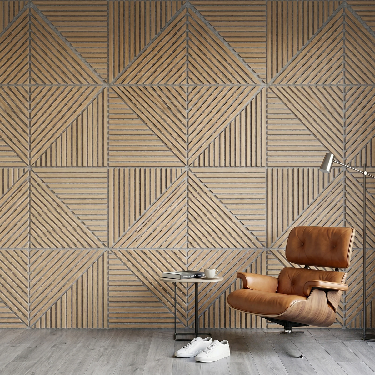 Oak Acoustic Square Mix Slat Wall Panels 60x60cm (Set of 6) | Grey Felt Backing