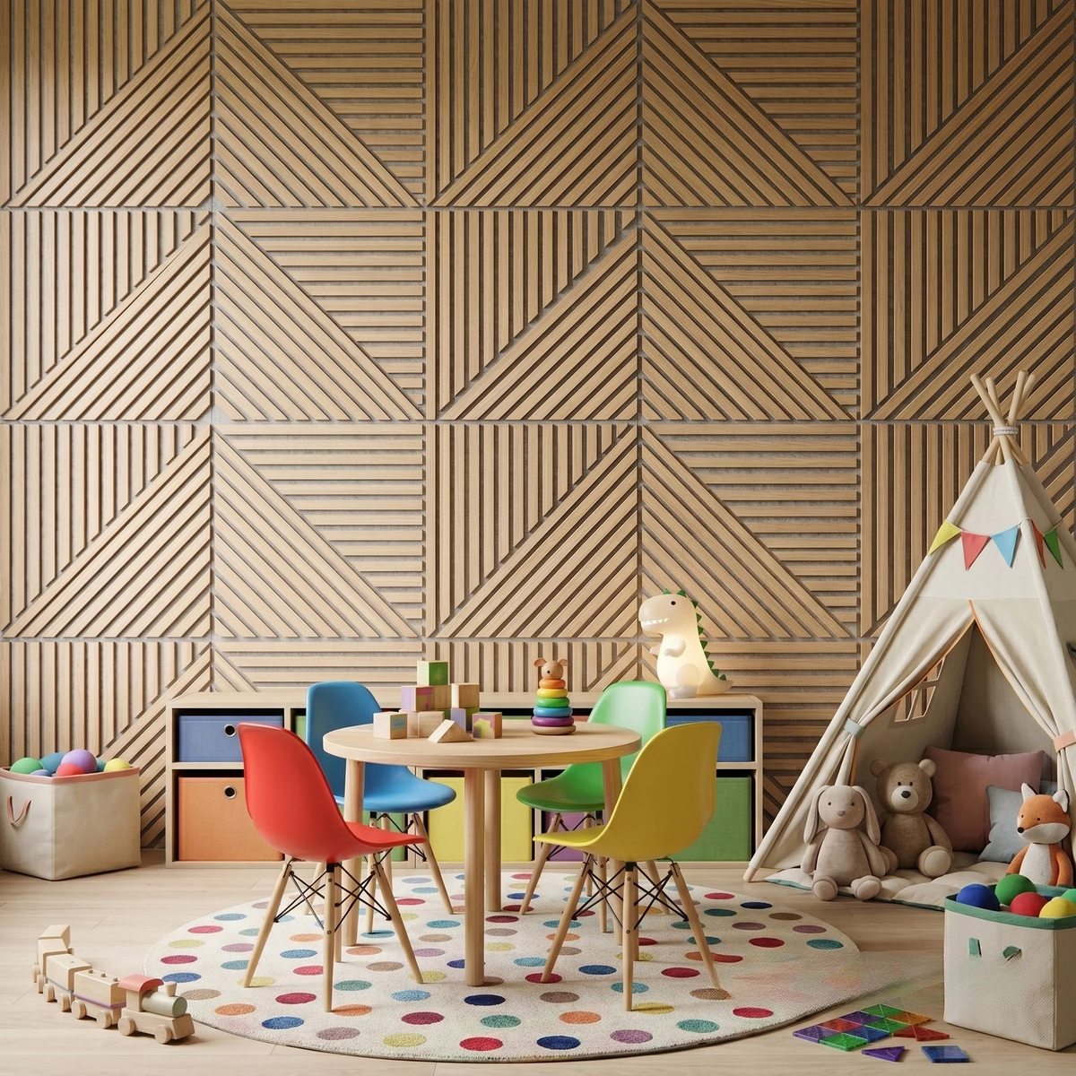 Oak Acoustic Square Mix Slat Wall Panels 60x60cm (Set of 6) | Grey Felt Backing