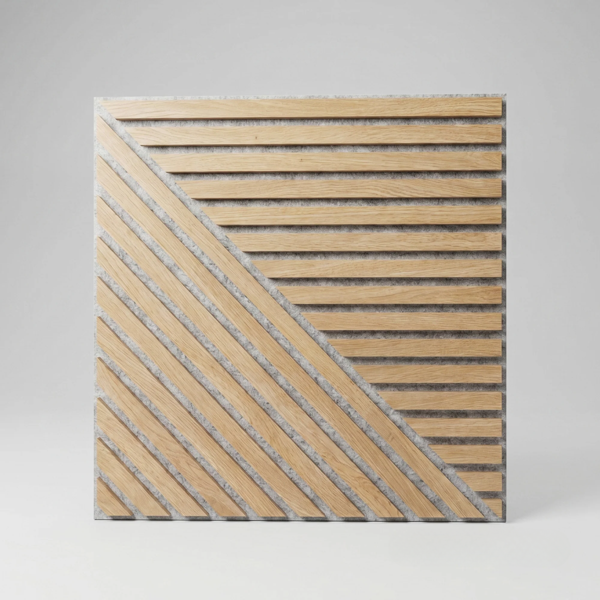Oak Acoustic Square Diagonal Slat Wall Panels 60x60cm (Set of 6) | Grey Felt Backing