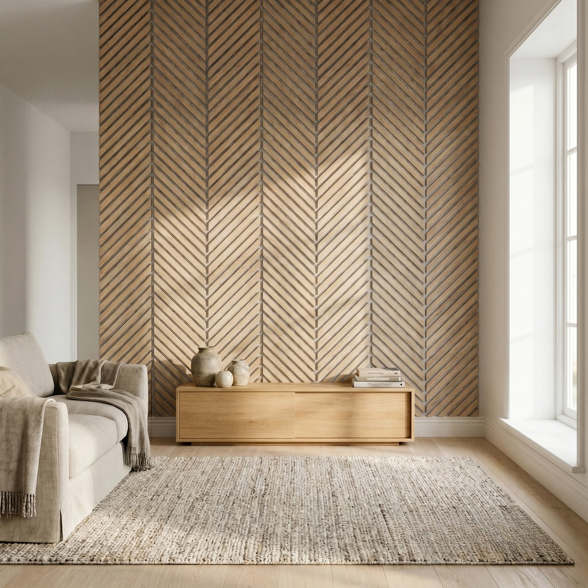 Panelux™ Pro Chevron Slat Oak Wall Panels | Grey Felt Backing - 240cm x 30cm (Set Of 2)