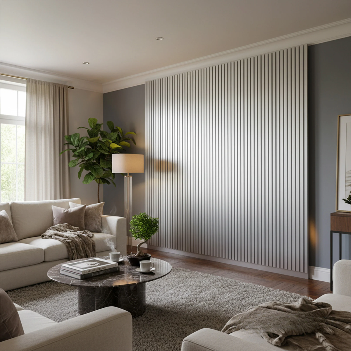WPC 3D SLAT Wall Panels 235×15.2cm (SET of 14) – Silver Chrome