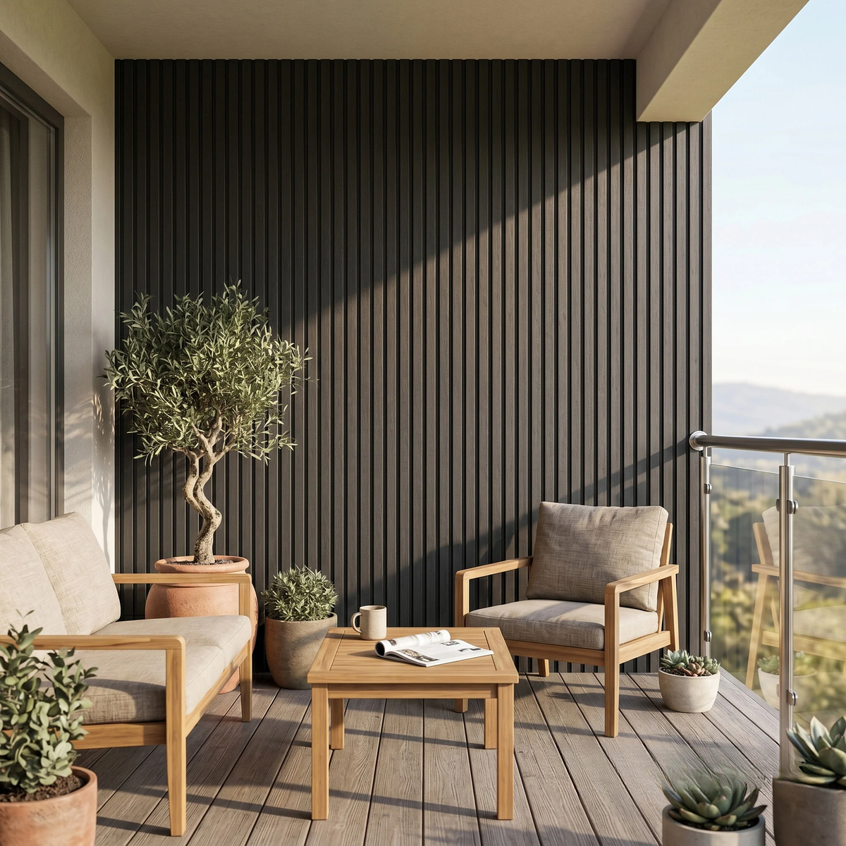Kladd™ Exterior Wall Panel Composite Cladding Standard Slat - Black Oak | 180cm / 290cm (Set of 4)