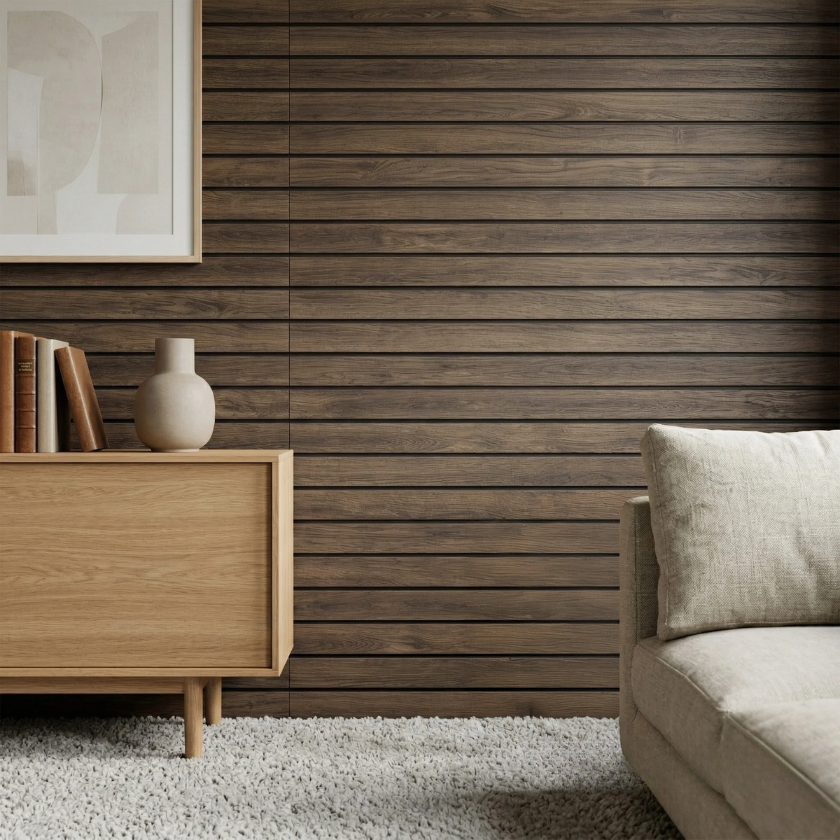 Pre-Cut Wainscoting Wall Panel Kit - Wave Walnut (196cm x 100cm) | Ready-to-Install Scalloped Half-Wall