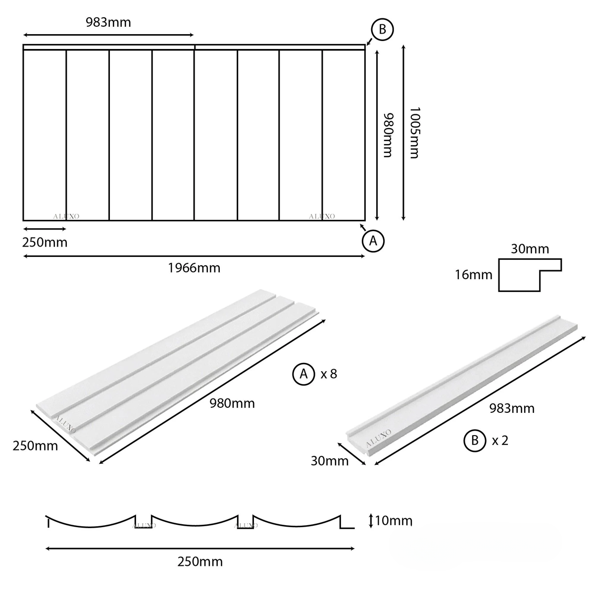 Pre-Cut Wainscoting Wall Panel Kit - Wave Walnut (196cm x 100cm) | Ready-to-Install Scalloped Half-Wall