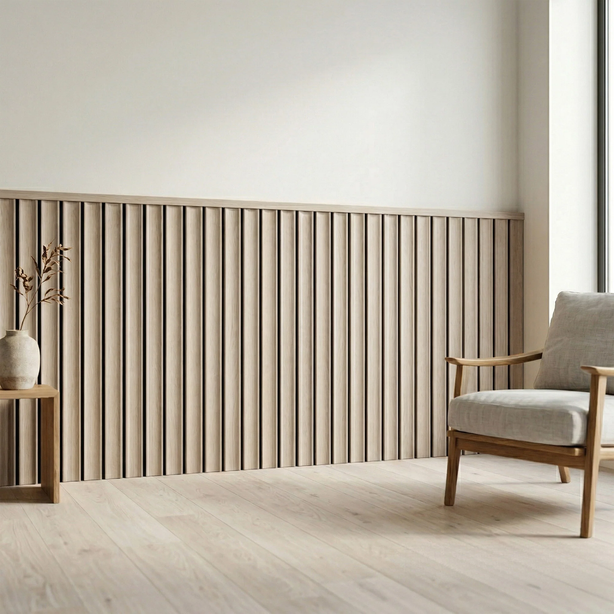 Pre-Cut Wainscoting Wall Panel Kit - Wave Light Oak (196cm x 100cm) | Ready-to-Install Scalloped Half-Wall