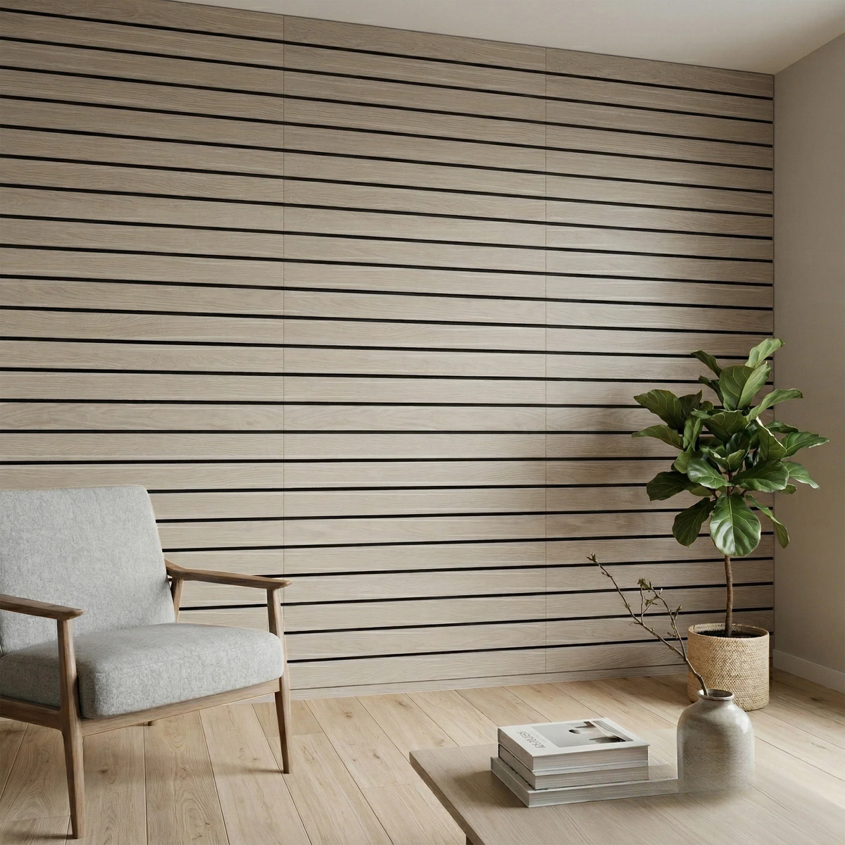 Pre-Cut Wainscoting Wall Panel Kit - Wave Light Oak (196cm x 100cm) | Ready-to-Install Scalloped Half-Wall