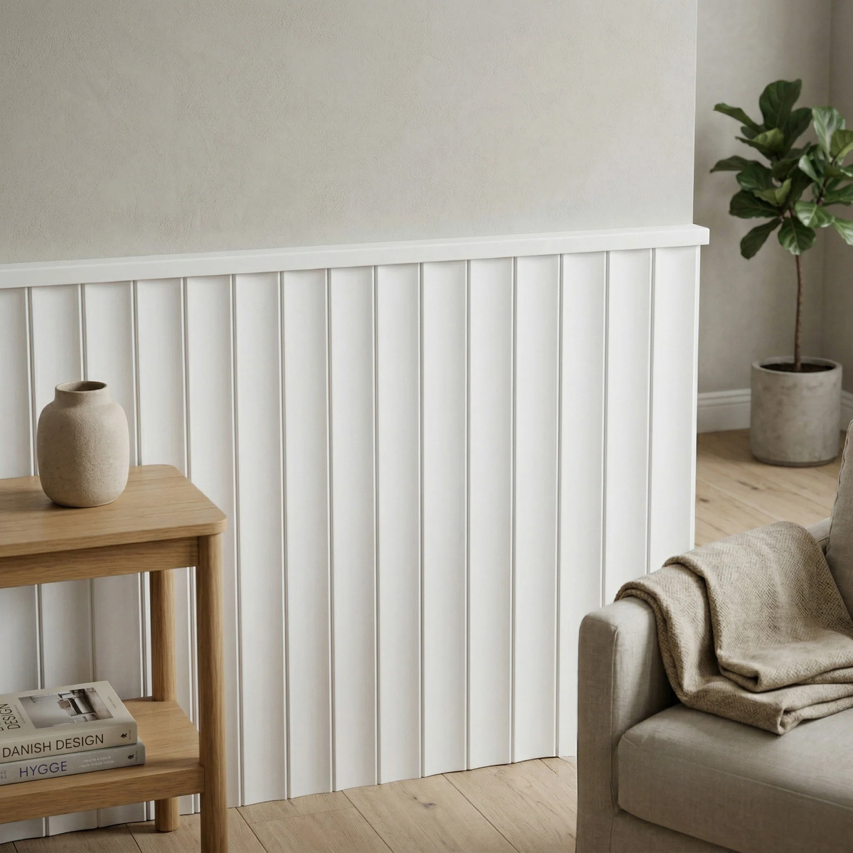 Pre-Cut Wainscoting Wall Panel Kit - Wave White (196cm x 100cm) | Ready-to-Install Scalloped Half-Wall