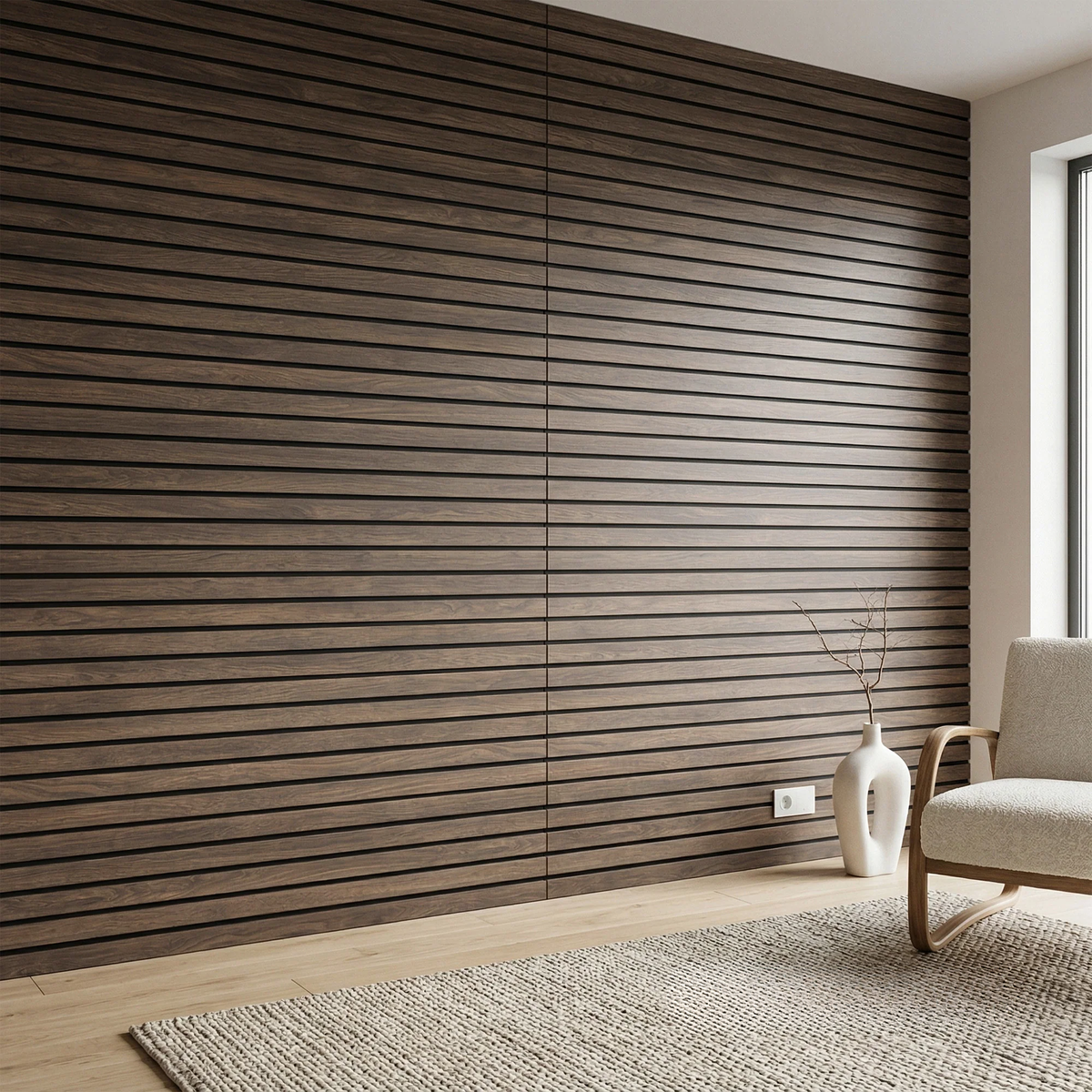 Pre-Cut Wainscoting Wall Panel Kit - Slat Walnut (196cm x 101cm) | Ready-to-Install Premium Half Wall Panelling