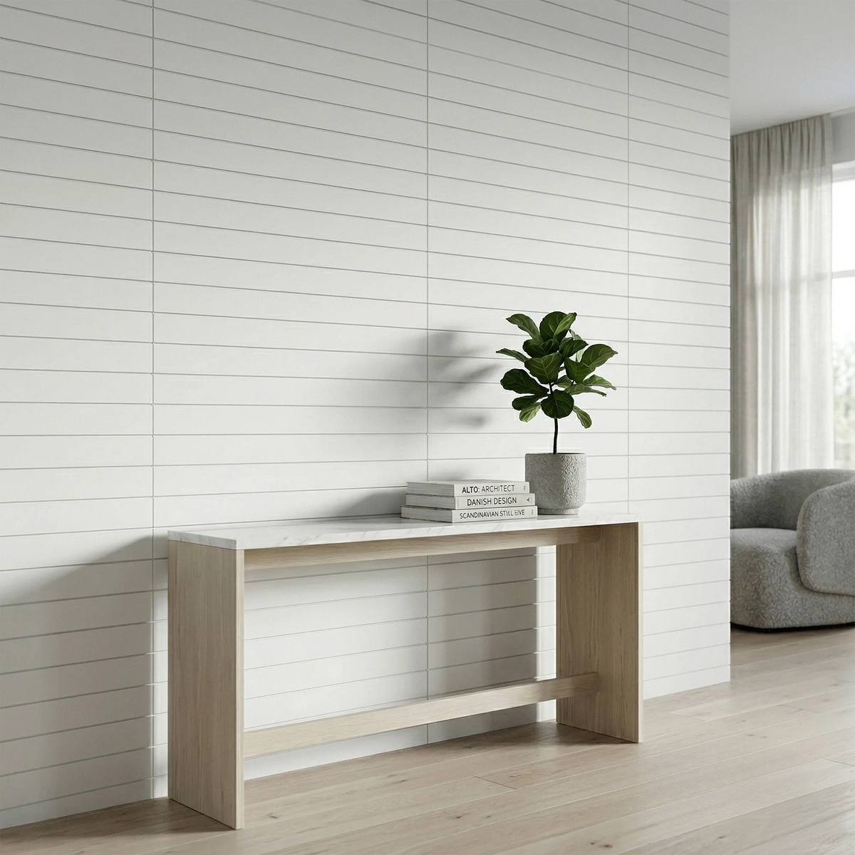 Pre-Cut Wainscoting Wall Panel Kit - Slat White (196cm x 101cm) | Ready-to-Install Modern Half Wall Panelling