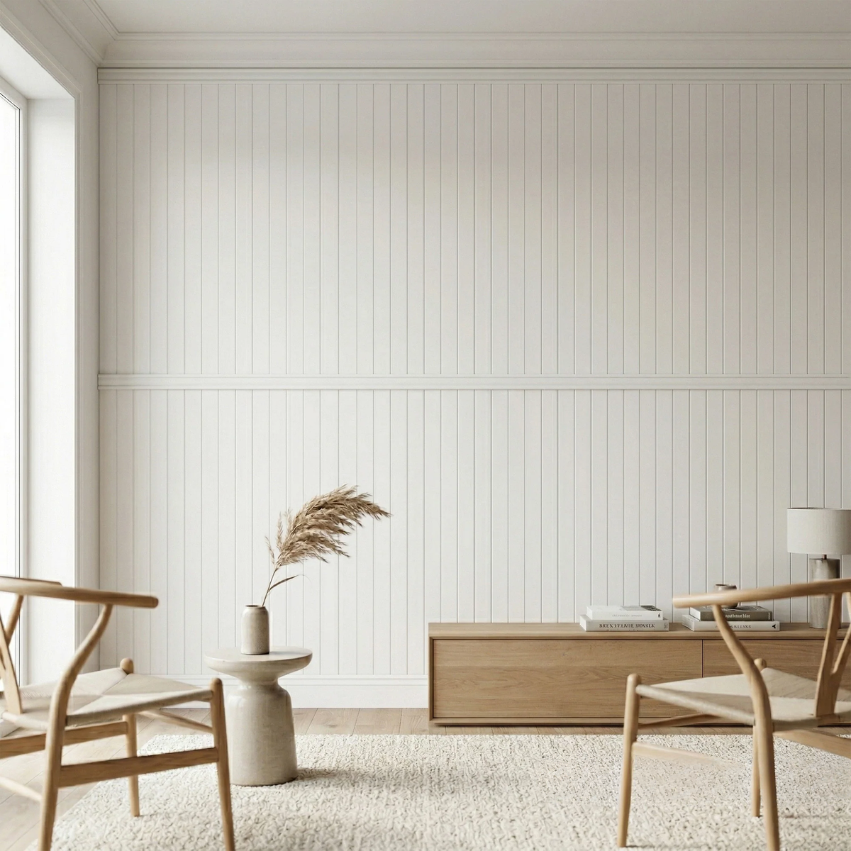 Pre-Cut Wainscoting Wall Panel Kit - Slat White (196cm x 101cm) | Ready-to-Install Modern Half Wall Panelling