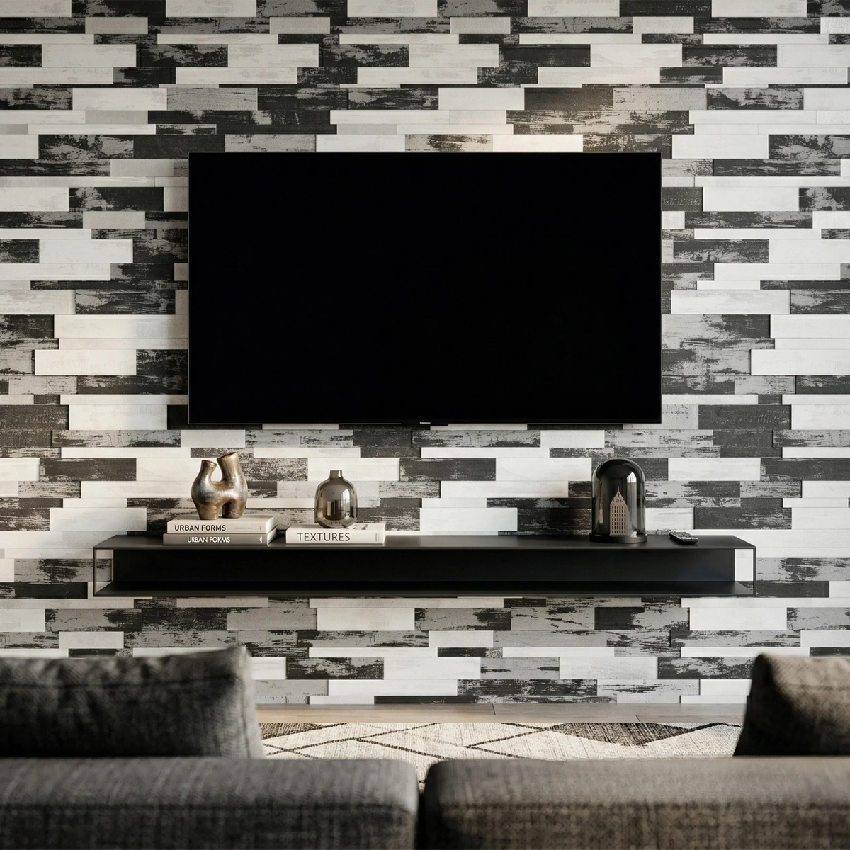 Mosaic Wall Tiles - Slate Black Mixed with Silver 30cm x 30cm (Set of 10) | Self Adhesive