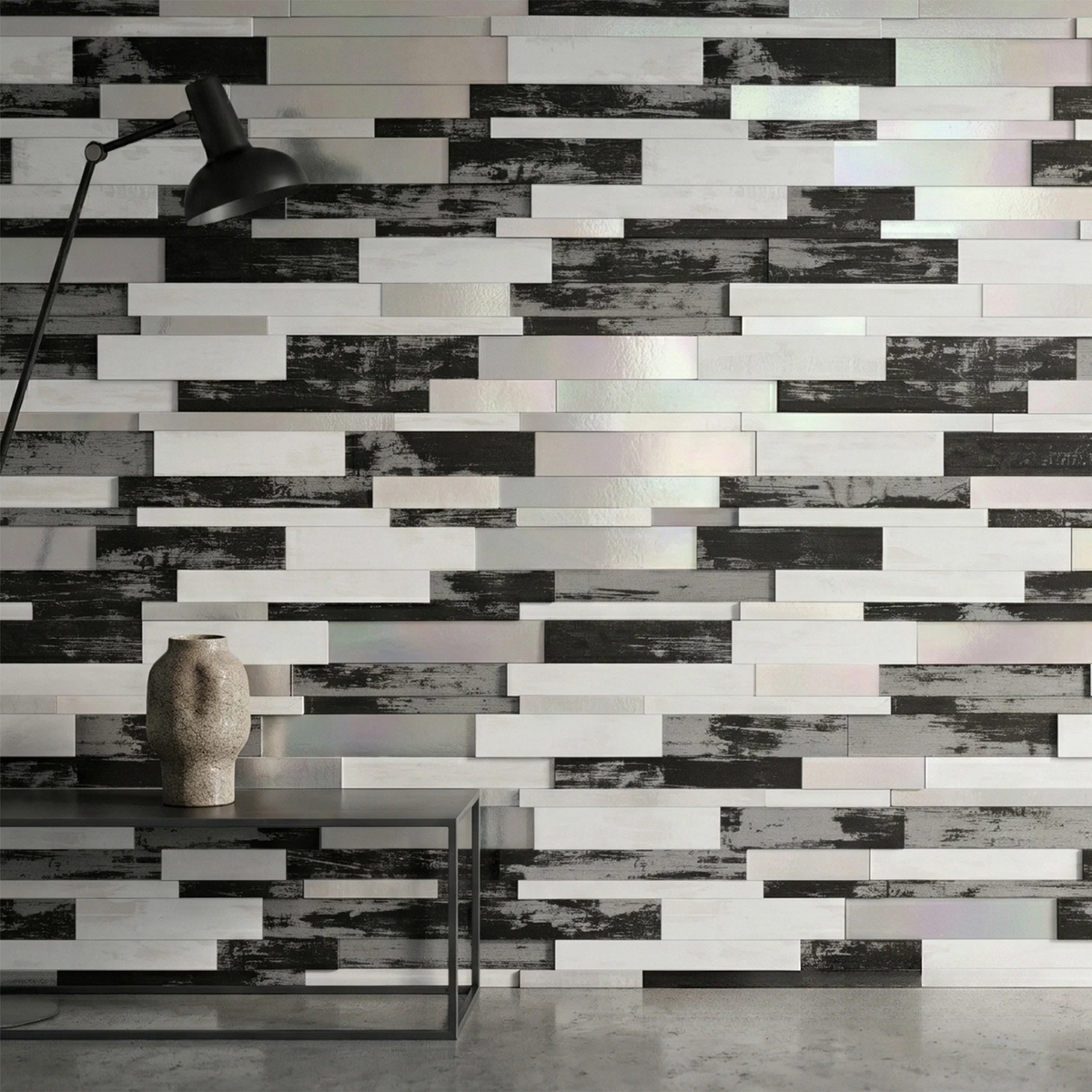 Mosaic Wall Tiles - Slate Black Mixed with Silver 30cm x 30cm (Set of 10) | Self Adhesive