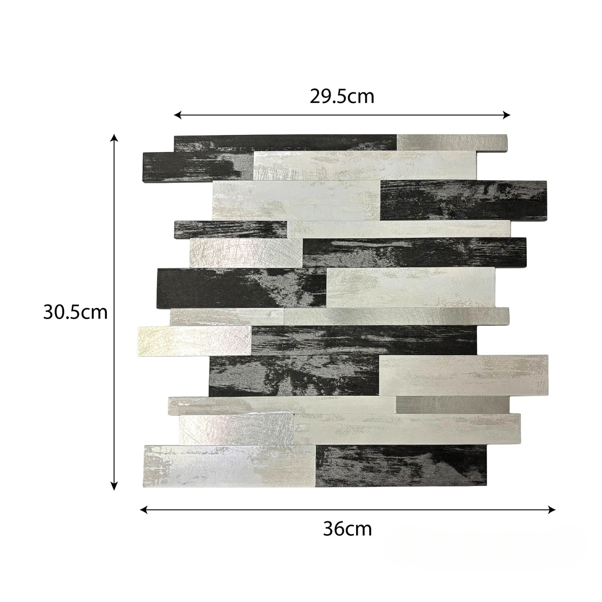 Mosaic Wall Tiles - Slate Black Mixed with Silver 30cm x 30cm (Set of 10) | Self Adhesive