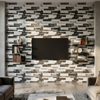 Mosaic Wall Tiles - Slate Black Mixed with Silver 30cm x 30cm (Set of 10) | Self Adhesive