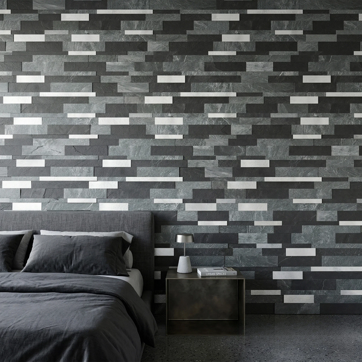 Mosaic Wall Tiles - Slate Black Mixed with Grey 30cm x 30cm (Set of 10) | Self Adhesive