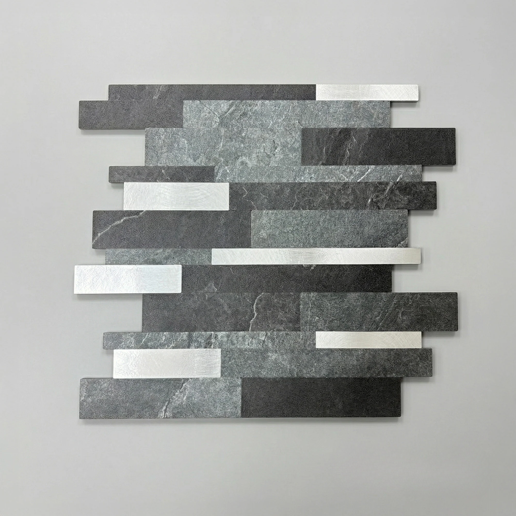Mosaic Wall Tiles - Slate Black Mixed with Grey 30cm x 30cm (Set of 10) | Self Adhesive