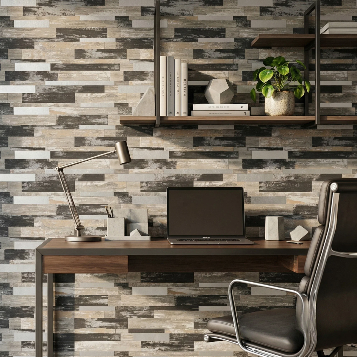 Mosaic Wall Tiles - Slate Black Mixed with Gold 30cm x 30cm (Set of 10) | Self Adhesive