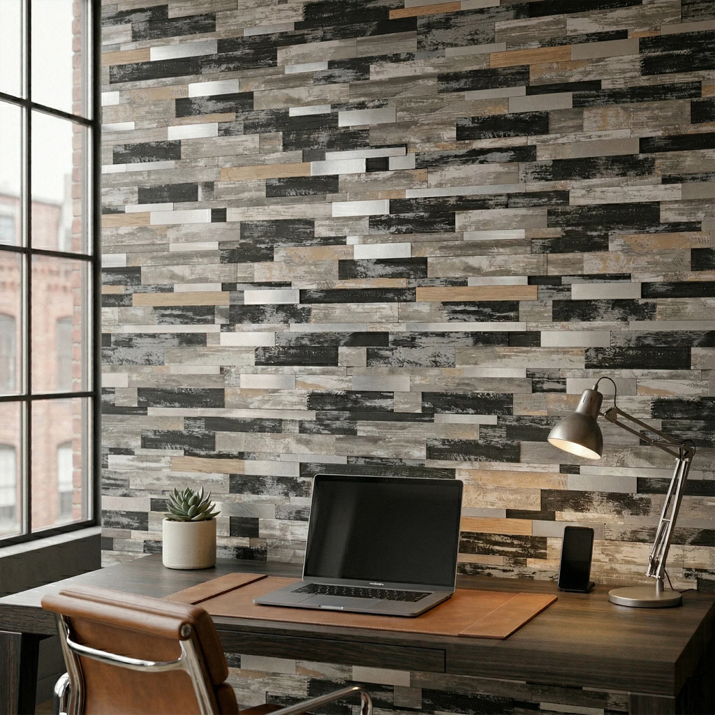 Mosaic Wall Tiles - Slate Black Mixed with Gold 30cm x 30cm (Set of 10) | Self Adhesive
