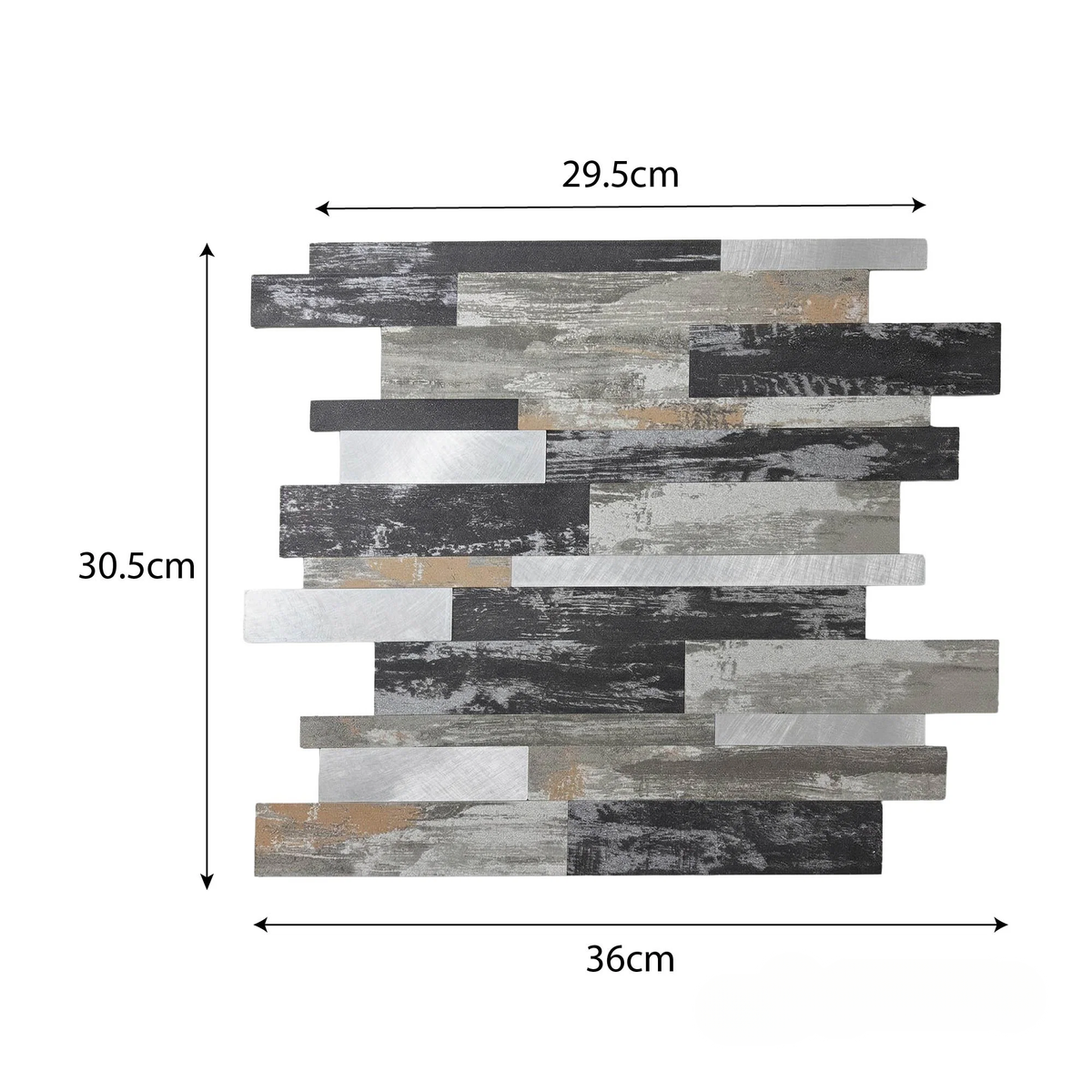 Mosaic Wall Tiles - Slate Black Mixed with Gold 30cm x 30cm (Set of 10) | Self Adhesive