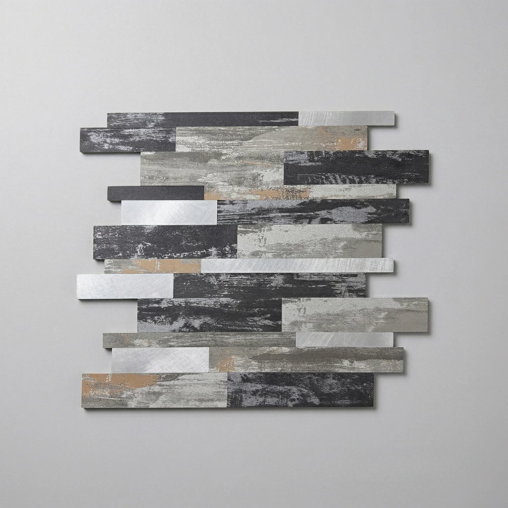 Mosaic Wall Tiles - Slate Black Mixed with Gold 30cm x 30cm (Set of 10) | Self Adhesive