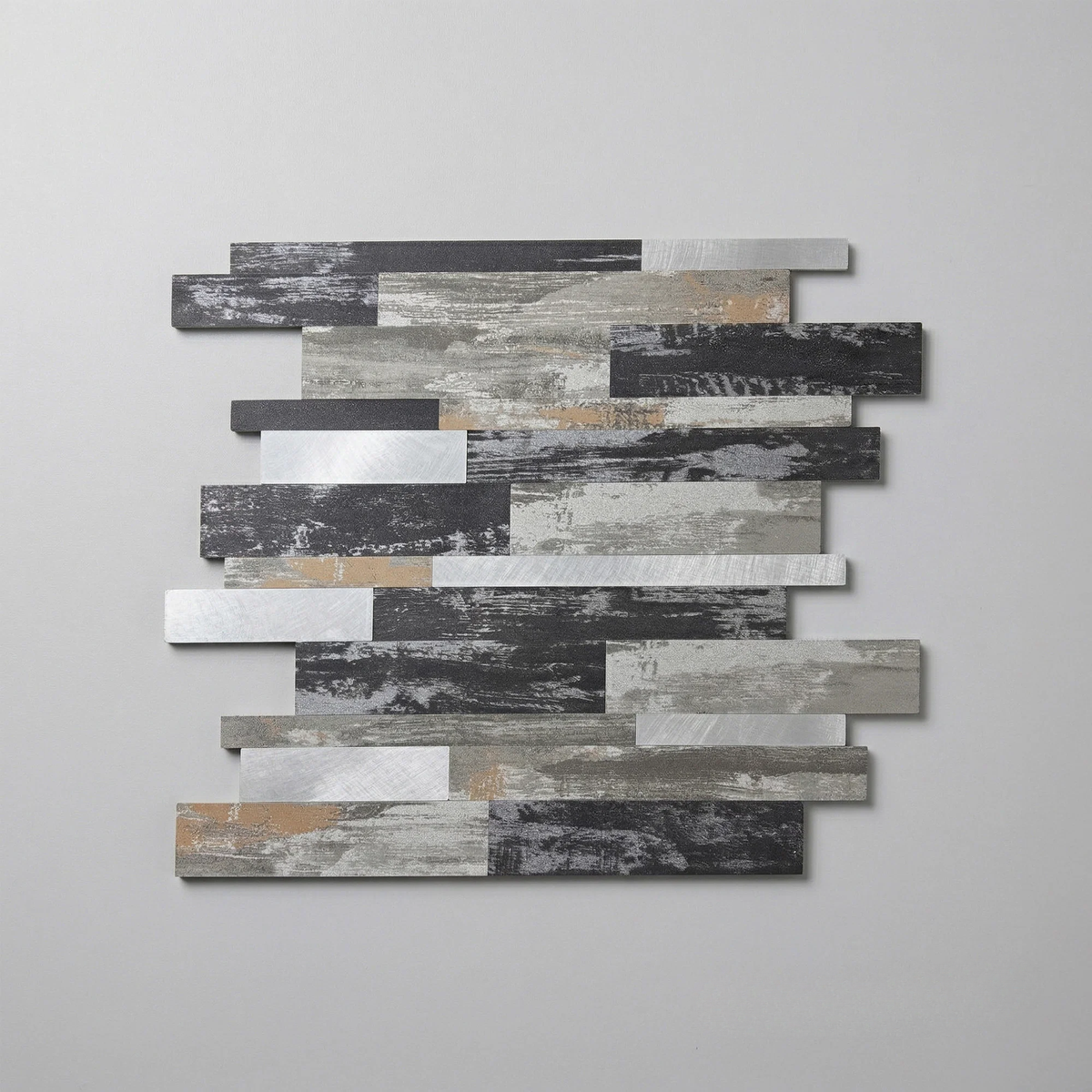Mosaic Wall Tiles - Slate Black Mixed with Gold 30cm x 30cm (Set of 10) | Self Adhesive