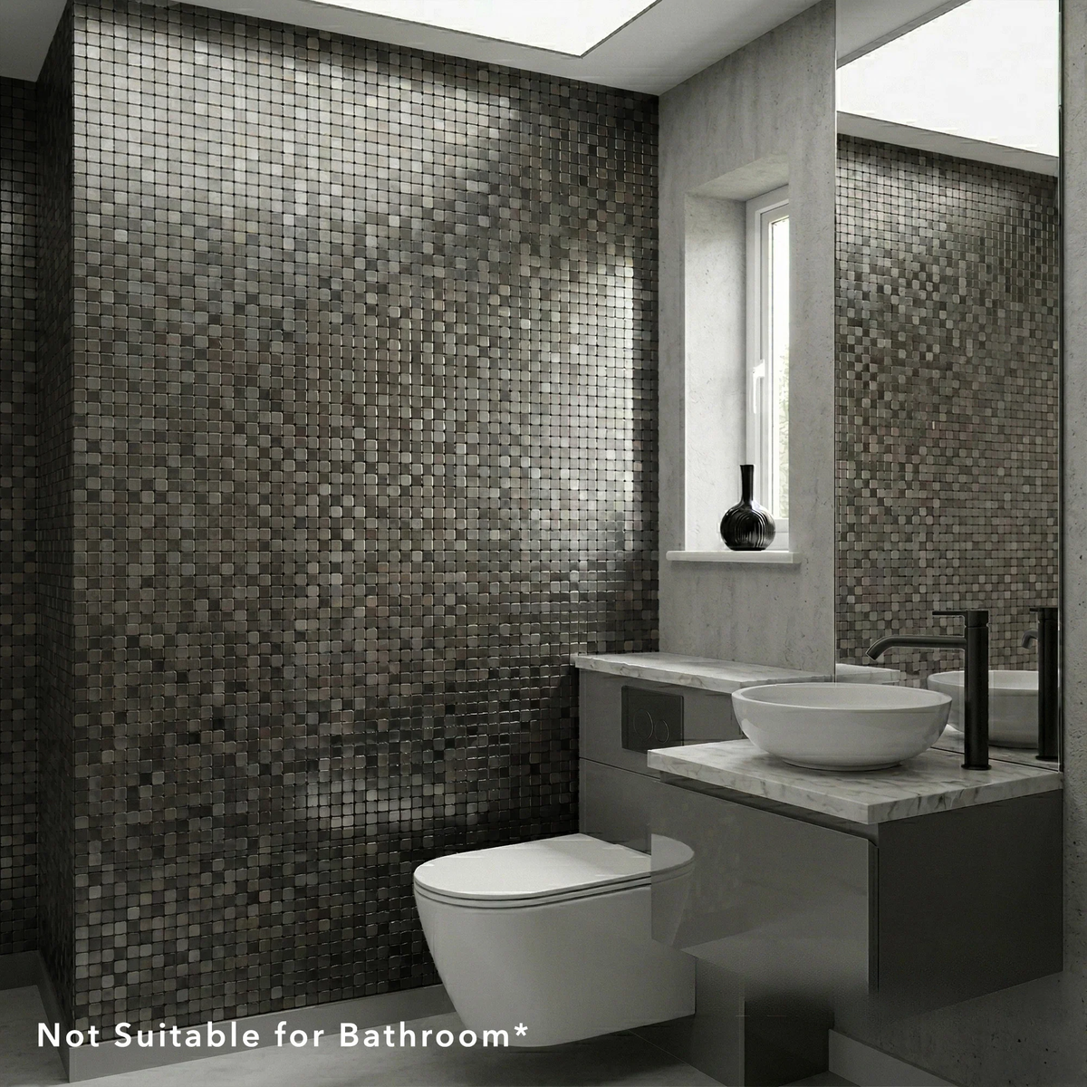 Mosaic Wall Tiles - Square Black 30cm x 30cm (Set of 10) | Self Adhesive