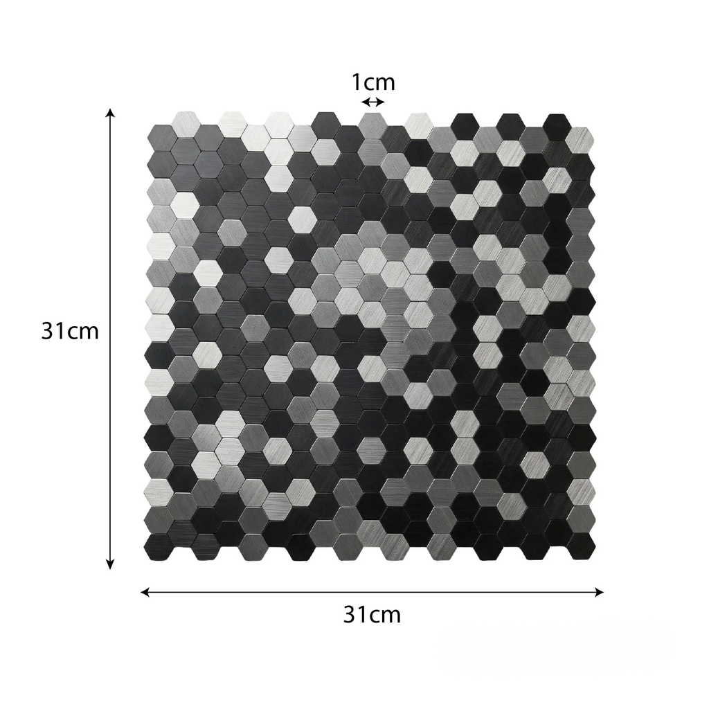 Mosaic Wall Tiles - Mini Hexagon Chrome Mix 30cm x 30cm (Set of 10) | Self Adhesive