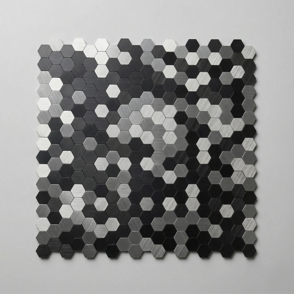 Mosaic Wall Tiles - Mini Hexagon Chrome Mix 30cm x 30cm (Set of 10) | Self Adhesive