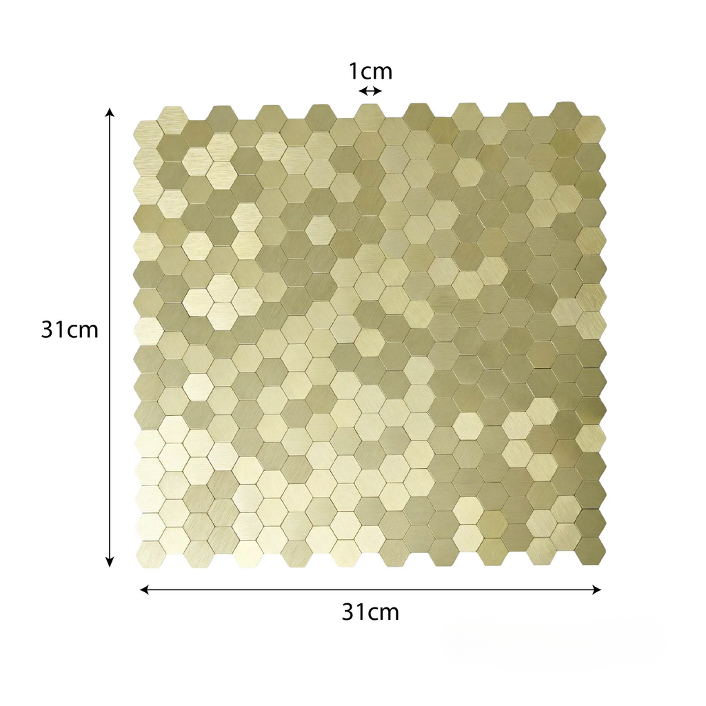 Mosaic Wall Tiles - Mini Hexagon Gold 30cm x 30cm (Set of 10) | Self Adhesive